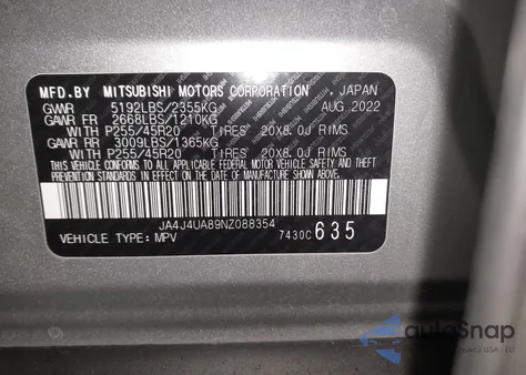 2022 Mitsubishi Outlander Black Edition S-Awc/Se 2.5 S-Awc/Se Launch Edition S-Awc from USA, damaged, VIN JA4J4UA89NZ088354